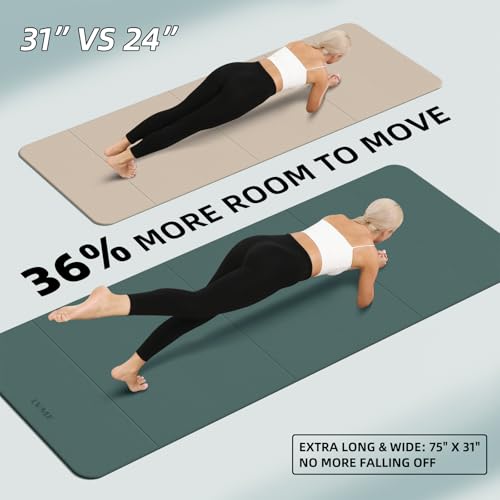 Large Yoga Mat, 75"x31" Extra Long Wide Surface, 0.24"(6MM) Ideal Thickness,Foldable & Ultra Portable for Travel Anywhere, Non-Slip Lightweight Design for Yoga, Gym, Pilates, Home Fitness - Image 4