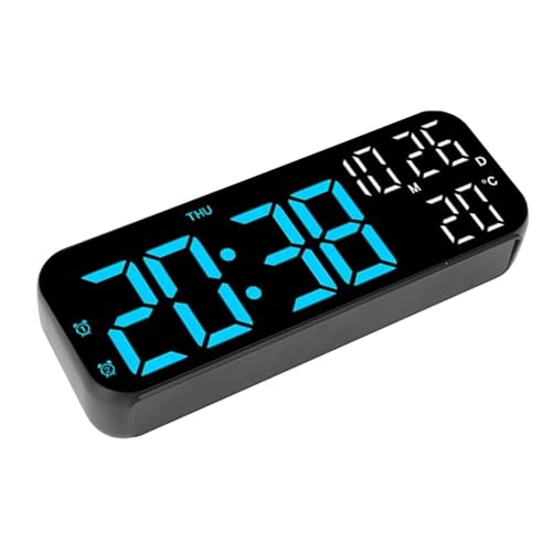 Alarm Clock, Large Display Alarm Clock Voice Control LED Electronic Alarm Clock Digital Wall Clock Battery Operated Digital Clock with Date and Day of Week for Living Room Bedroom (Black Blue Lamp) - Image 2