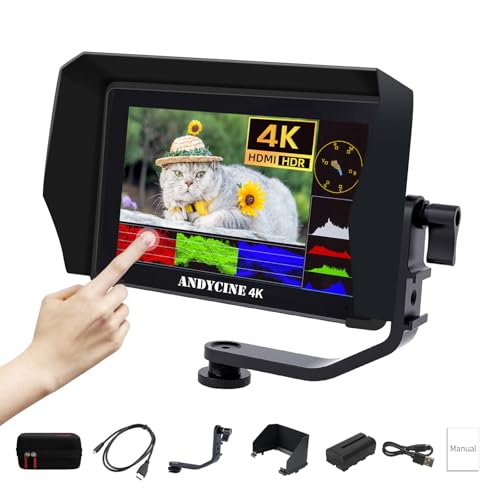 Image of ANDYCINE A6 Plus V2 6 inch On Camera Monitor Bundle, 1920x1080 IPS Field Touchscreen HDR 4K HDMI 8.4V DC 5V2A USB C with Carry Case, Sunhood 3D LUT Waveform Peaking Focus Zebra