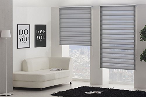 HappyStor Night Estor Enrollable Noche y Dia A Medida 303-Gris Medida Total Estor: 160x180 (**Solo Ancho Tela:156-157cm.**)