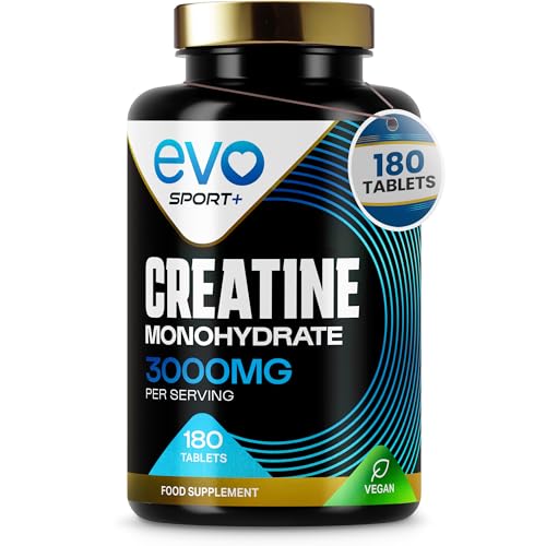 EVO NUTRITION Creatine Monohydrate Tablets 3000mg - 180 Creatine Tablets | Unflavoured Gym Supplement & Powder Alternative for Men & Women | Muscle Mass & Exercise Recovery | Vegan, Keto & Made in UK