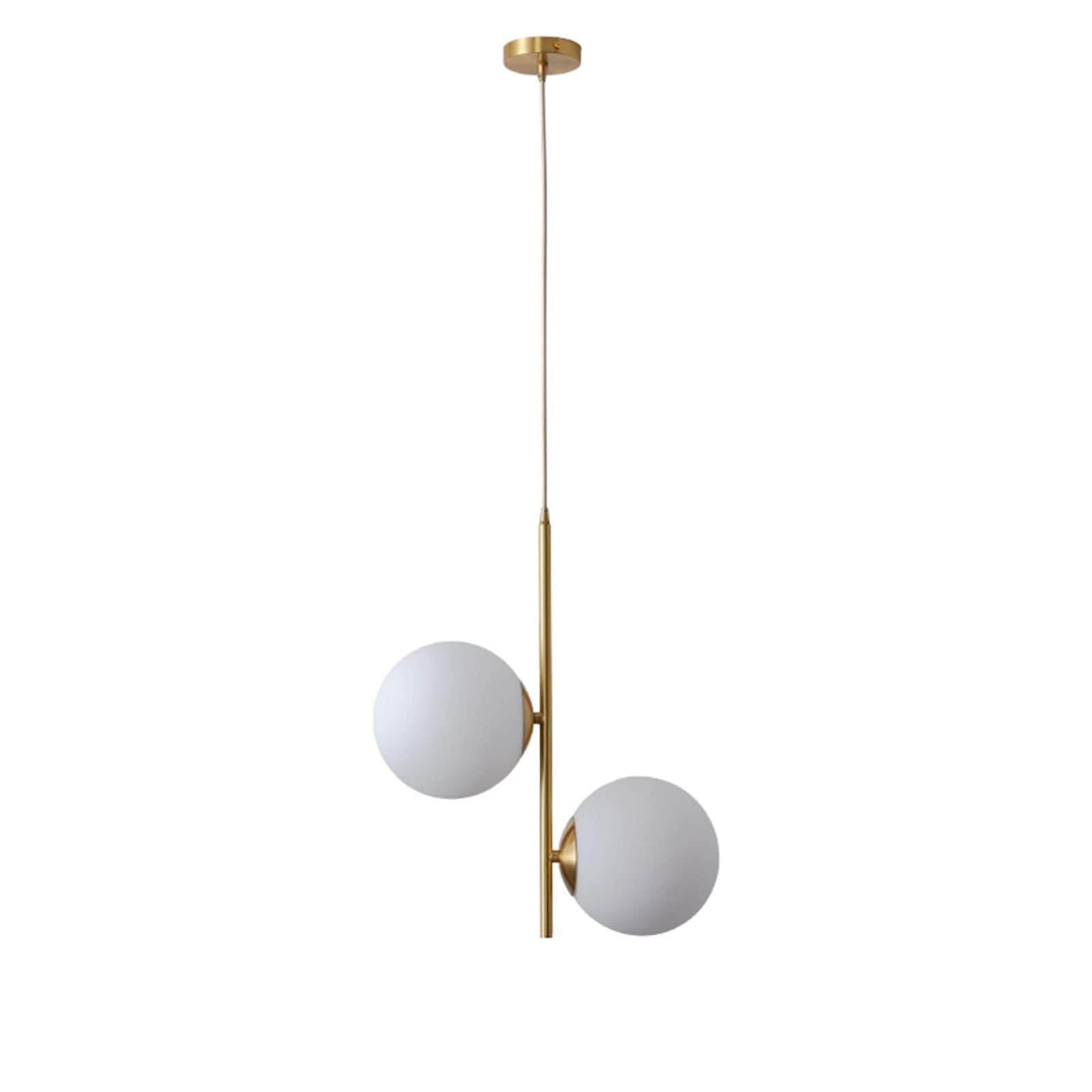 BLOOHK Modern 2-Light Globe Pendant Light, Gold Hanging Lamp with Milk Glass Shades, Mid-Century Chandelier for Kitchen Island, Dining Room, Foyer