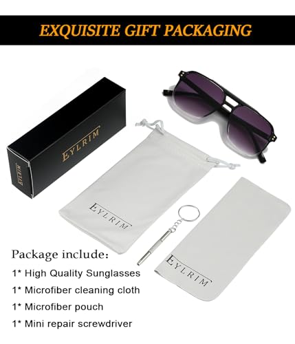 Image of EYLRIM Retro Aviator Sunglasses for Women Men Classic 70s Square Frame Sun Glasses Vintage Shades(A5 Black /Grey Gradient)