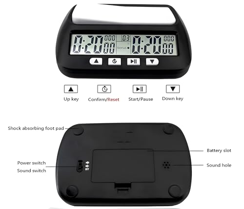 Image of 24x7 eMall Chess Clock for Professional Board Games Timer Clock Pro Digital Chess Timer Professional for Board Games Timer with Alarm Function Count up and Count Down Black