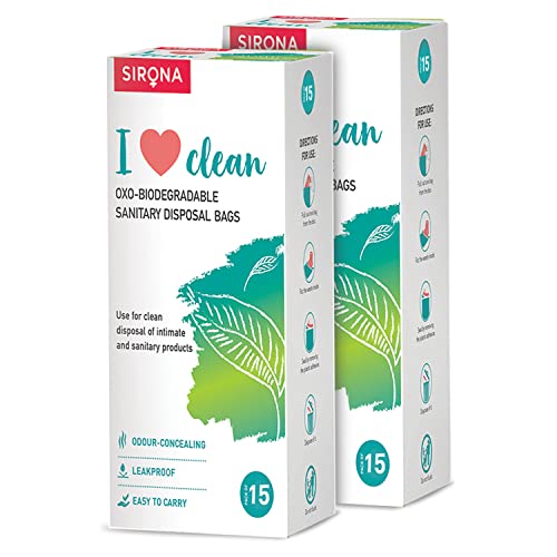 Sirona Sanitary Disposable Bags – 30 Bags for Discreet Disposal of Tampons, Condoms, Sanitary Pads, Panty Liner and Personal Hygiene Waste