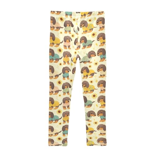 Wusikd Funny Dachshund Girls' Leggings Toddler Doodles Dogs Sunflower Kids Yoga Pants Dance Active Tights 4T2