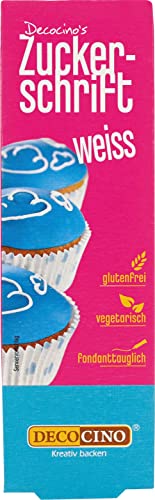 DECOCINO Zuckerschrift in Weiß Lebensmittelfarben-Schrift praktische Tube zur Beschriftung von Fondant & Glasuren Back-Deko für Torten, Kuchen & Cup-Cakes! 18 g