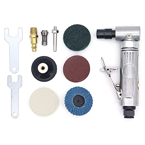Yuhtech 90 Degree Air Die Grinder Kit, 1/4 Inch Mini Sander Polisher Tool for Contour Grinding, Polishing, Milling, Air Tool with 2 Inch Disc