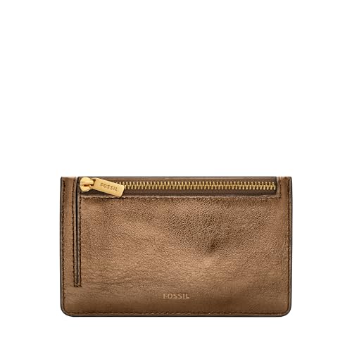 Image of Fossil Women's Logan RFID-Blocking Leather Zip Around Card Case Wallet with Keychain