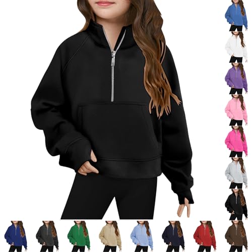 Half Zip Crop Sweatshirt For Girls Long Sleeve Pullover Tops Kids Lightweight Fleece Winter Clothes 5-13 Years
