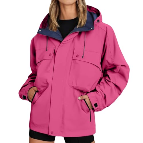 Chaqueta impermeable para mujer con capucha ajustable estilo casual