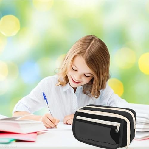 Image of Zibuyu Large Capacity Pencil Pouch for Girls & Boys, 9-Layer Pencil Case | Clear Mesh Pockets, Multipurpose Pouch for Stationery Items, Makeup, Accessories, Black