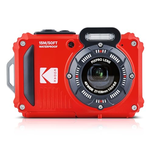 KODAK PIXPRO WPZ2 Rugged Waterproof Digital Camera 16MP 4X Optical Zoom 2.7' LCD Full HD Video, Red