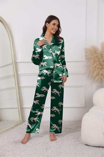 Image of Ekouaer Pajamas For Women Set Silk Pjs 2 Piece Satin Sleepwear Long Sleeve Button Down Lounge Sets With Pant