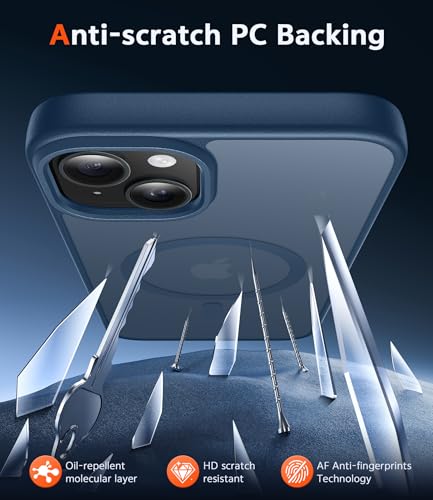 Image of FNTCASE for iPhone 15 Plus Case: Matte Magnetic Phone Cases Compatible with Magsafe Slim Anti Yellowing Rugged Shockproof Protective Translucent Cell Phone Cover (C-Blue)