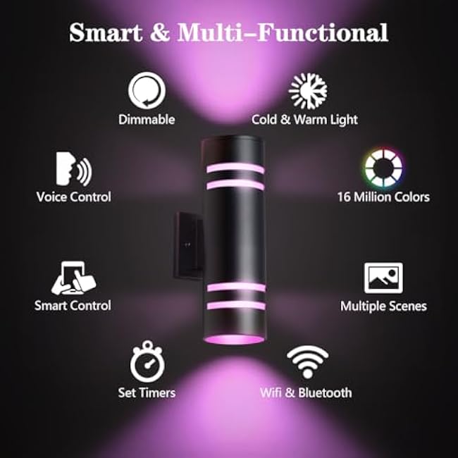 KIZON Smart Porch Lights Outdoor Wall Lights Color Changing Cylinder RGB Exterior Light Fixture