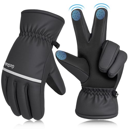 GoSkala Fahrradhandschuhe Kinder, Warme Winterhandschuhe mit Touchscreen, Anti-Rutsch Fahrradhandschuhe Kinder - Winddichte Handschuhe für Outdoor Sport, Schwarz 4-12