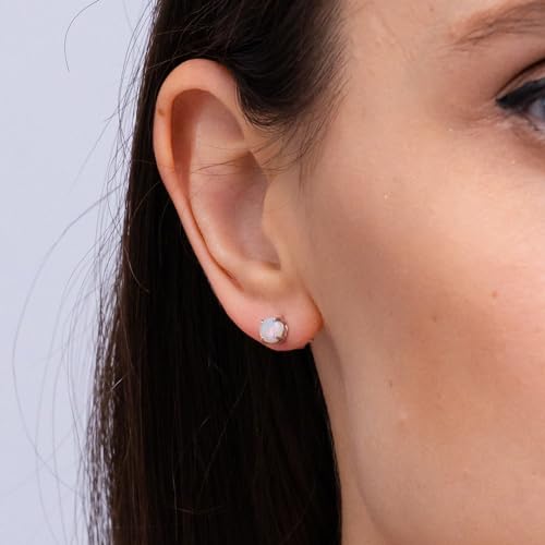 ANGARA Natural Opal Solitaire Earrings for Women | Basket-Set Round Opal Stud Earrings in 14K Solid Gold/Sterling Silver/Platinum | October Birthday, Anniversary, Gemstone Jewellery Gift4