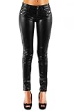 Schwarze Hoch-Glanz Optik Kunstleder Hose Skinny aus Lederimitat, niedriger Bund Röhre