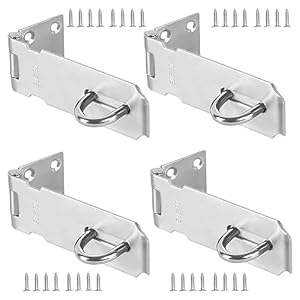 4 PCS 5 Inch Padlock Hasp, KINJOEK Stainless Steel Security Door Clasp Hasp Lock Latch, 4mm Extra Thick Door Gate Bolt Lock with 32 Mounting Screws
