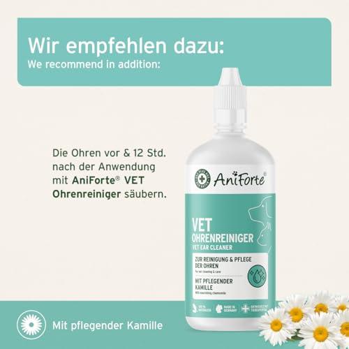 AniForte Ohrmilbenöl für Hunde, Katzen & Nagetiere 50ml – Ohrentropfen bei Juckreiz & Milben, Mittel bei Ohrmilben, Ohrenpflege & Ohrenreinigung