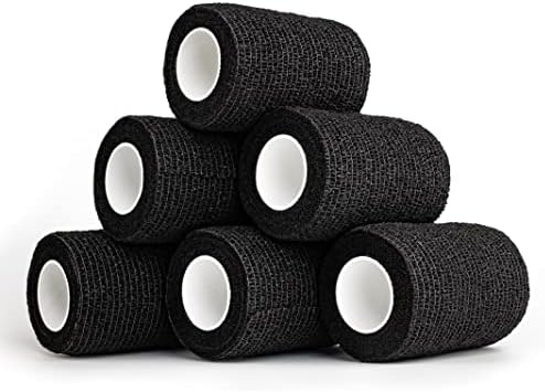 YAXEON Self Adhesive Bandage Wrap| 6 Rolls 3"x 5 Yards Medical Tape,Vet Tape,Athletic Tape,Elastic Cohesive Bandage for Sports Injury,Stretch Athletic,Ankle,(Black)