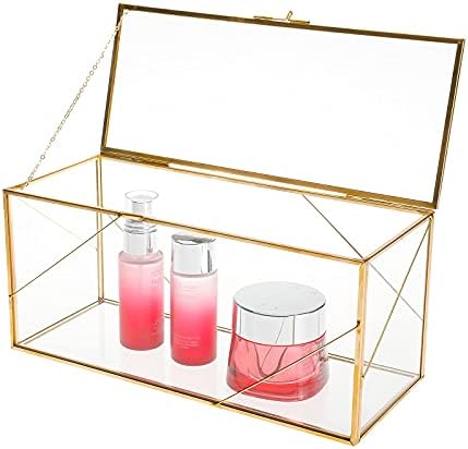 HighFree Handmade Glass Card Box with Golden Line, Large Gold Rectangle Geometric Terrarium, Clear Jewelry Glass Display Box for Wedding,Wishwell,Keepsake