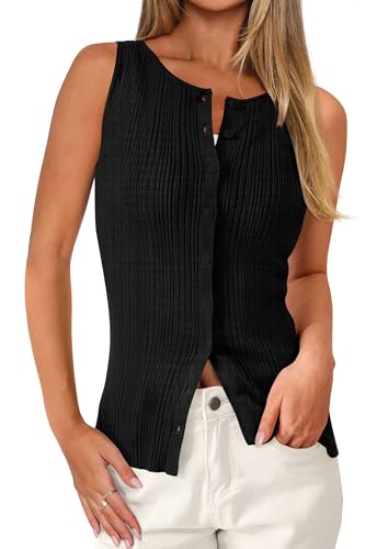 PRETTYGARDEN Womens Ribbed Tank Top Summer 2025 Open Front Button Down Sleeveless Shirts Fashion Clothing Going Out Vest Tops
