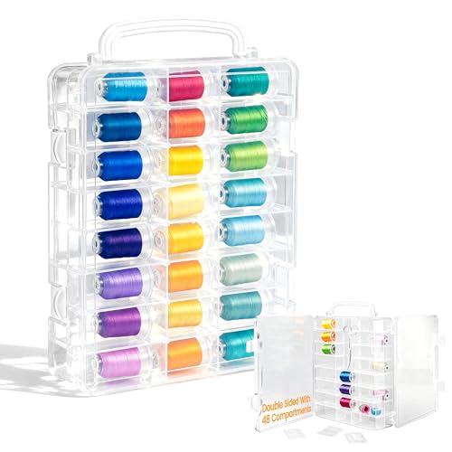 New brothread Double-Sided Storage Organizer/Box with Total 48 Adjustable Compartments Removable Dividers For Embroidery and Sewing Threads Embroidery Floss Needles Beads Small Crafts & Toys