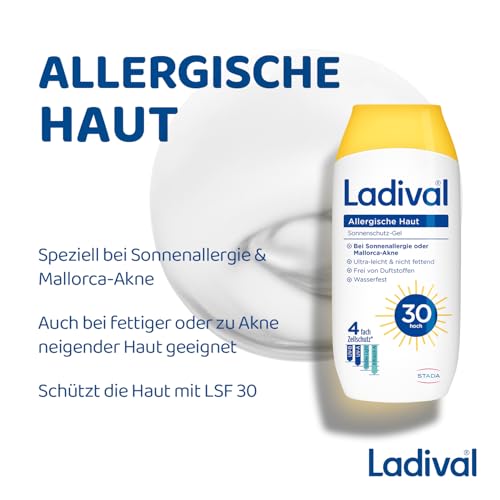 Ladival Allergische Haut Sonnenschutz-Gel LSF 30: Sonnencreme für den Körper bei Sonnenallergie und Mallorca-Akne, wasserfest, mit 4-fach Zellschutz, 200ml 5