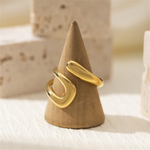 14K Gold Chunky Rings for Women,Non Tarnish Silver Plated Statement Dome Rings Stackable Rings for Women Adjustable Stackable Rings Wedding Band Jewelry4