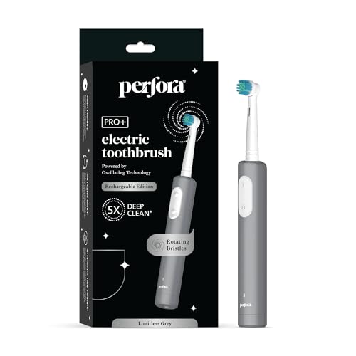 Perfora PRO Oscillating Electric Toothbrush | Electric Toothbrush Rechargeable, Electric Brush, Toothbrush Electric Adult, 8800 RPM, 1 Mode, 2 min Auto Timer (Limitless Grey)