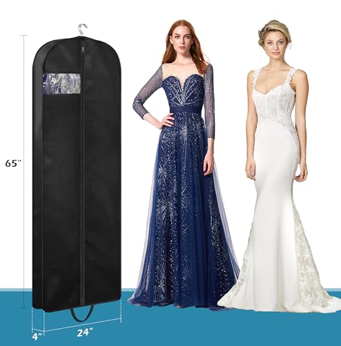 KIMBORA 65" Dress Garment Bags for Hanging Clothes Travel, Gusseted Garment Bags for Closet Storage with Handles for Long Gowns, Coats（3 Packs）