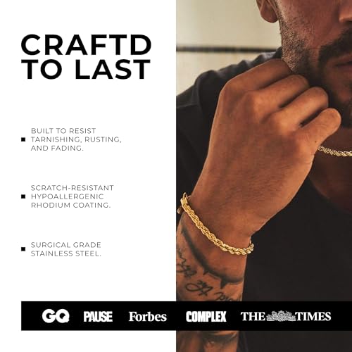 CRAFTD | Rope Link Bracelet | Waterproof, Heat & Sweat Resistant | Gifts for Men | Men's Jewelry | Size 5MM |4