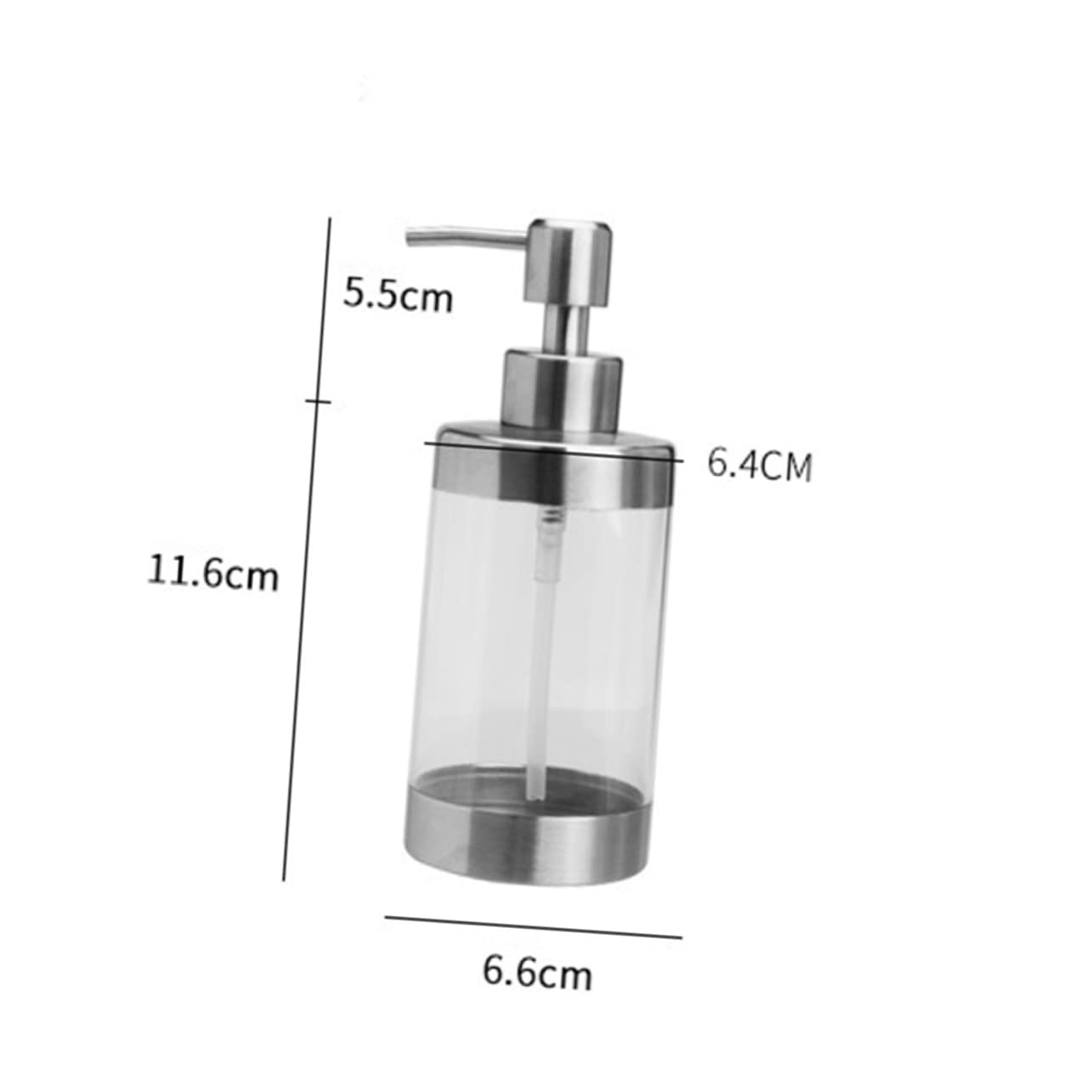 Dosatore Sapone Liquido 350ml, in Acciaio Inox e Acrilico, Flacone Trasparente Ricaricabile, 2 Pezzi per Bagno e Cucina