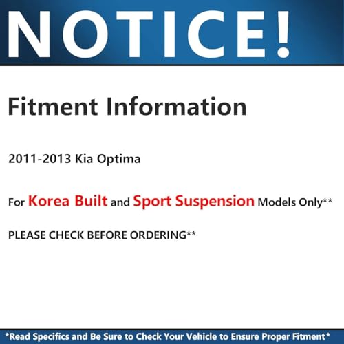 Image of Detroit Axle - Front Struts for 2011 2012 2013 Kia Optima [For Korea Built and Sport Suspension Models Only] 2 Complete Struts with Coil Springs Replacement Quick Install Ready Strut Shock Assembly