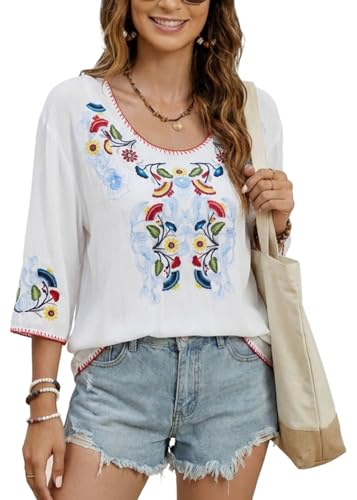 St.Lareina Women's Embroidered Tops 3/4 Sleeve...