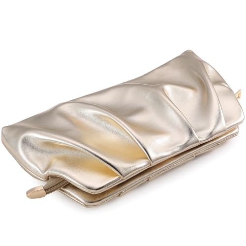 Image of Evening Bag for Women Ruched Clutch Purse Detachable Metal Chain Crossbody Bag