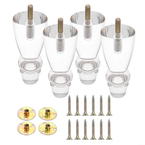 Tidgel Juego de 4 patas de sofá de acrílico transparente de 12,3 cm, modernas patas de armario con tuercas de hierro para reemplazo de muebles