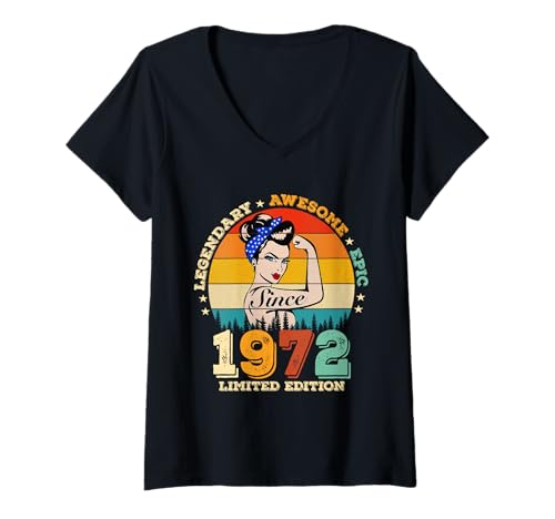 Mujer 50 Años legendarios desde 1972 Impresionantes 50 cumpleaños mujeres Camiseta Cuello V
