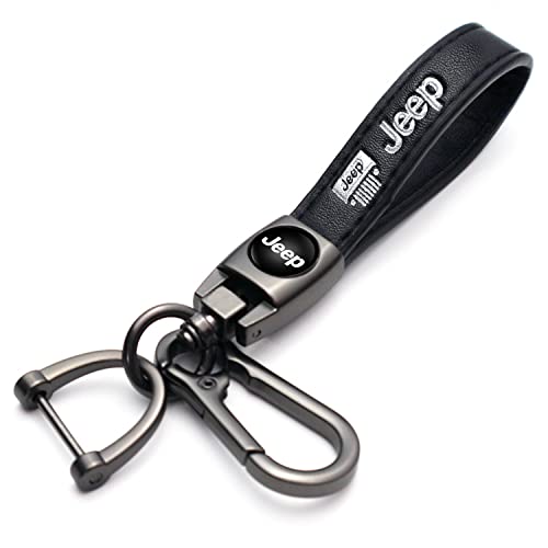 IMAUTO for Jeep Keychain,Car Key chain Replacement for Jeep Wrangler Compass Cherokee Traitor Patriot Commander Leather Key Chain Keyring for Men and Women Car Accessories,Family Present,Black