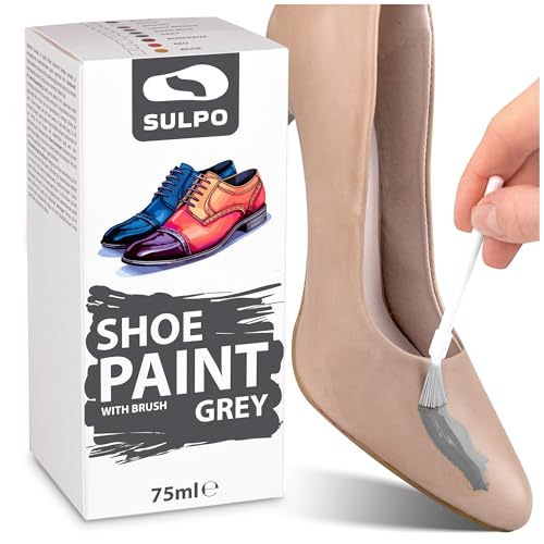 SULPO Tinte para zapatos, color gris 75 ml, ideal para el cuidado de cuero granulado, cuidado eficaz para zapatos, bolsos y accesorios