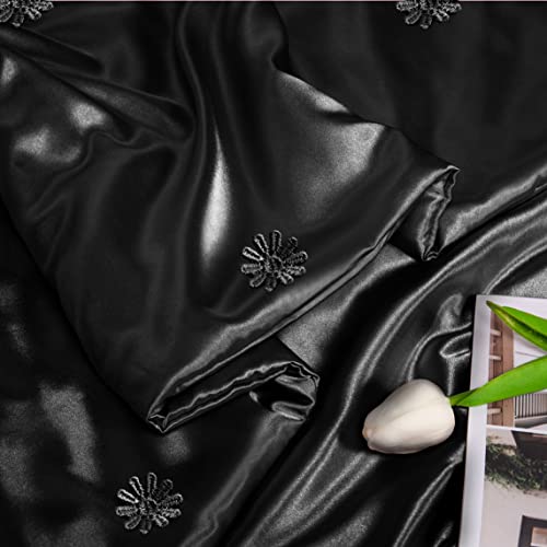 Vonty YUHUAI220802-134 Satin Throw Blanket Black Satin Blankets 60X80 Inches, Cooling & Silky Throw Blanket Wrinkle-Free Cable Knit Throw Blanket For Coush Sofa Bed Outdoor thumb #3