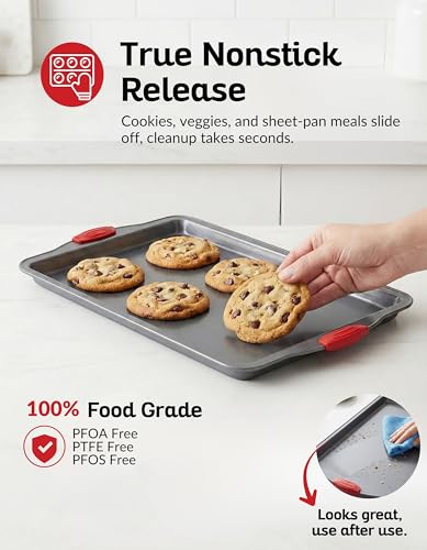 Premium Nonstick Baking Sheet Pans – Set of 3, Heavy-Gauge Carbon Steel, Warp, Dent, and Rust-Resistant – Gourmet Rimmed Half Cookie Sheet Trays, Non-Toxic for Exceptional Baking Performance - Image 5