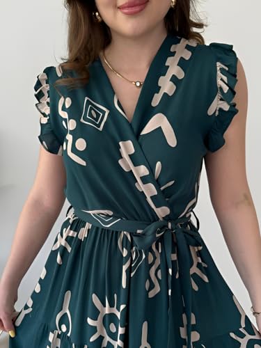 Image of KZULLY | Dress for Women | Feminine Cross Tie Long | Soft Frill Arm Detail Look | Stylish Allover Print Wear