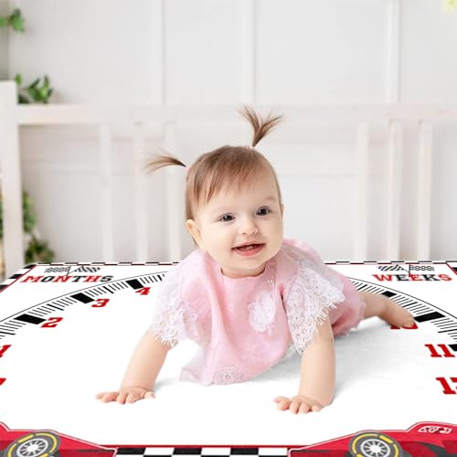 Image of Racing Car Baby Monthly Milestone Blanket Newborn Growth Record Prop Milestone Blanket for Baby Boy Photography Props for Newborn Baby Shower 60 inchx40 inch with Frames