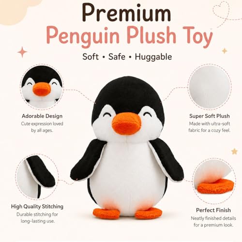 Image of Black Penguin 18cm | Ultra Soft Plush Stuffed Toy | Cute Hugging Pillow | Gift for Kids Boys Girls
