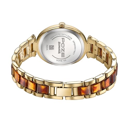 Image of Sonata Poze Quartz Analog Brown Dial Solid Link Strap Watch for Women