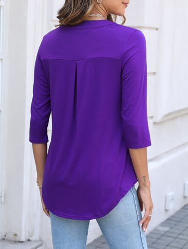 LuckyMore Women's 3/4 Sleeve Tops Zip V Neck Dressy Business Casual Work Blouses Shirts3