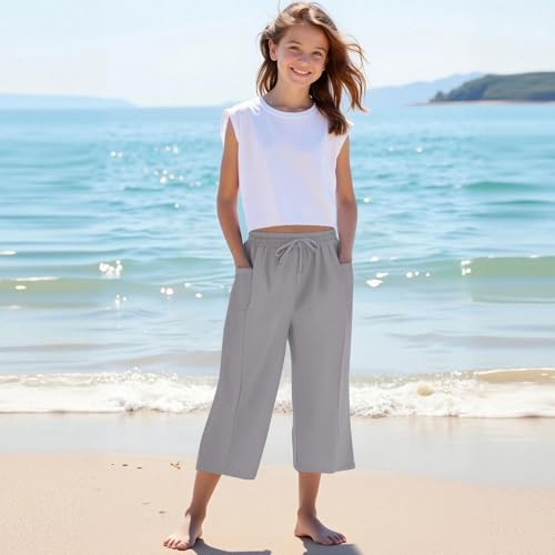Palazzo Pants for Girls High Waisted Wide Leg Capri Pants Tween Girls Kids Fashion Sweatpants with Pockets Loose Fit2